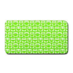 Lime Green And White Owl Pattern Medium Bar Mat by GardenOfOphir