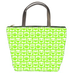 Lime Green And White Owl Pattern Bucket Bag by GardenOfOphir