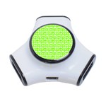 Lime Green And White Owl Pattern 3-Port USB Hub Front