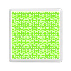 Lime Green And White Owl Pattern Memory Card Reader (square) by GardenOfOphir