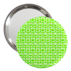 Lime Green And White Owl Pattern 3  Handbag Mirrors by GardenOfOphir