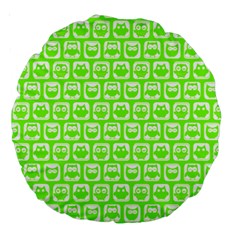 Lime Green And White Owl Pattern Large 18  Premium Round Cushions by GardenOfOphir