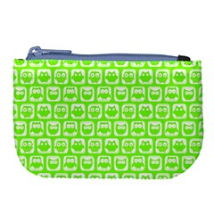 Lime Green And White Owl Pattern Large Coin Purse