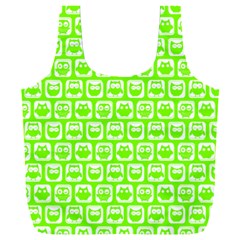 Lime Green And White Owl Pattern Full Print Recycle Bag (xxl) by GardenOfOphir