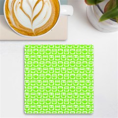 Lime Green And White Owl Pattern Uv Print Square Tile Coaster  by GardenOfOphir