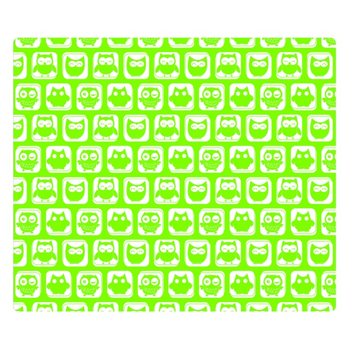 Lime Green And White Owl Pattern One Side Premium Plush Fleece Blanket (Small)