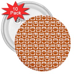 Orange And White Owl Pattern 3  Buttons (10 Pack)  by GardenOfOphir