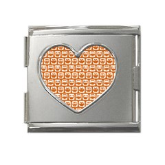 Orange And White Owl Pattern Mega Link Heart Italian Charm (18mm) by GardenOfOphir