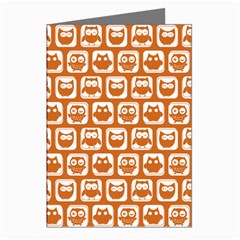 Orange And White Owl Pattern Greeting Cards (pkg Of 8) by GardenOfOphir