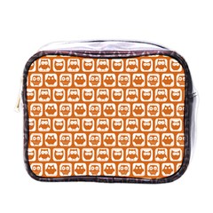 Orange And White Owl Pattern Mini Toiletries Bag (one Side) by GardenOfOphir