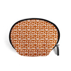 Orange And White Owl Pattern Accessory Pouch (small) by GardenOfOphir