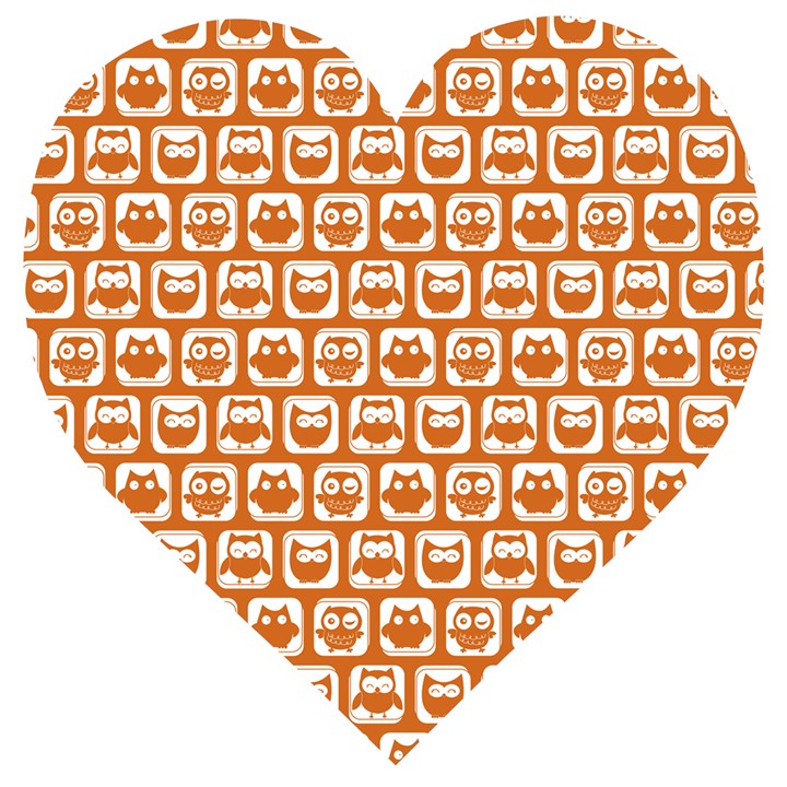 Orange And White Owl Pattern Wooden Puzzle Heart