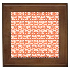 Coral And White Owl Pattern Framed Tile by GardenOfOphir