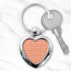 Coral And White Owl Pattern Key Chain (heart) by GardenOfOphir