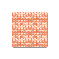 Coral And White Owl Pattern Square Magnet by GardenOfOphir