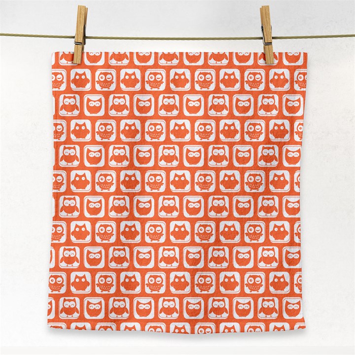 Coral And White Owl Pattern Face Towel