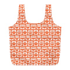 Coral And White Owl Pattern Full Print Recycle Bag (l) by GardenOfOphir