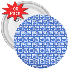 Blue And White Owl Pattern 3  Buttons (100 Pack)  by GardenOfOphir