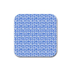 Blue And White Owl Pattern Rubber Square Coaster (4 Pack) by GardenOfOphir