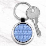 Blue And White Owl Pattern Key Chain (Round) Front