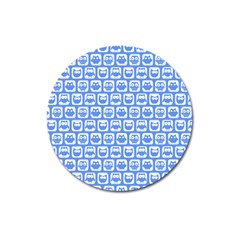 Blue And White Owl Pattern Magnet 3  (round) by GardenOfOphir