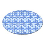 Blue And White Owl Pattern Oval Magnet Front