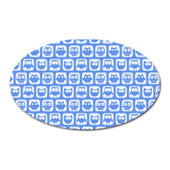 Blue And White Owl Pattern Oval Magnet