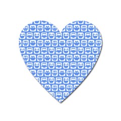 Blue And White Owl Pattern Heart Magnet by GardenOfOphir