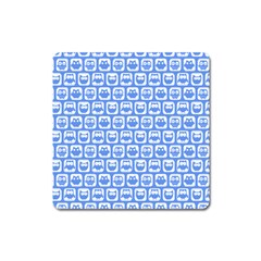 Blue And White Owl Pattern Square Magnet by GardenOfOphir