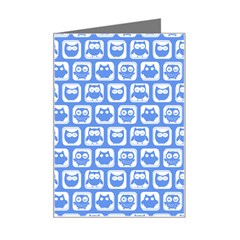 Blue And White Owl Pattern Mini Greeting Card by GardenOfOphir