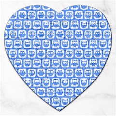 Blue And White Owl Pattern Jigsaw Puzzle (heart) by GardenOfOphir