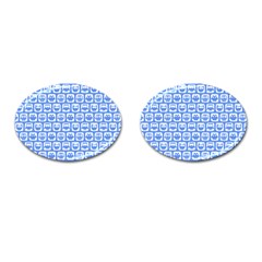 Blue And White Owl Pattern Cufflinks (oval) by GardenOfOphir