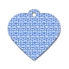 Blue And White Owl Pattern Dog Tag Heart (two Sides) by GardenOfOphir