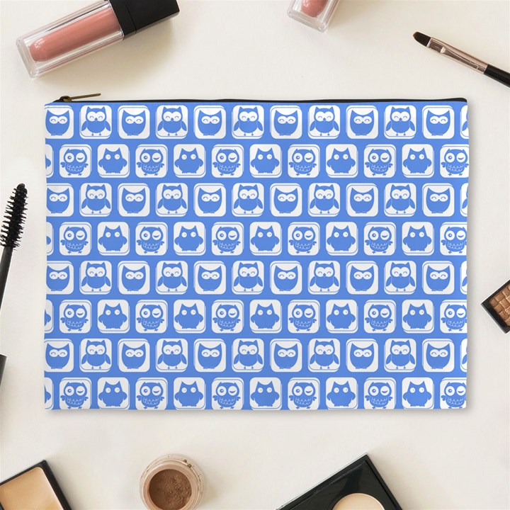 Blue And White Owl Pattern Cosmetic Bag (XL)