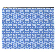 Blue And White Owl Pattern Cosmetic Bag (xxxl) by GardenOfOphir