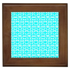 Aqua Turquoise And White Owl Pattern Framed Tile by GardenOfOphir