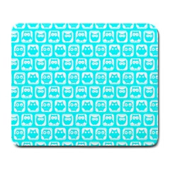 Aqua Turquoise And White Owl Pattern Large Mousepad by GardenOfOphir