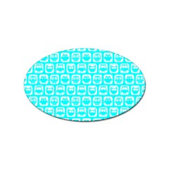 Aqua Turquoise And White Owl Pattern Sticker (oval) by GardenOfOphir