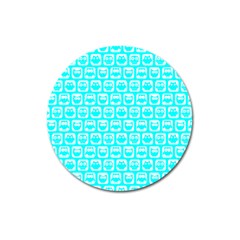 Aqua Turquoise And White Owl Pattern Magnet 3  (round) by GardenOfOphir