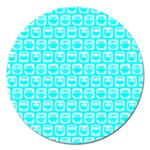 Aqua Turquoise And White Owl Pattern Magnet 5  (Round) Front