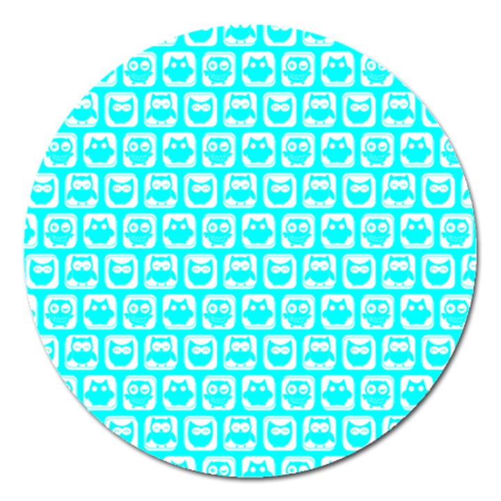 Aqua Turquoise And White Owl Pattern Magnet 5  (Round)