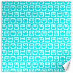 Aqua Turquoise And White Owl Pattern Canvas 16  X 16  by GardenOfOphir