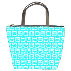 Aqua Turquoise And White Owl Pattern Bucket Bag by GardenOfOphir