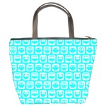 Aqua Turquoise And White Owl Pattern Bucket Bag Back