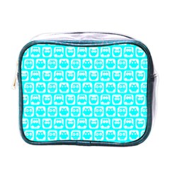 Aqua Turquoise And White Owl Pattern Mini Toiletries Bag (one Side) by GardenOfOphir