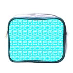 Aqua Turquoise And White Owl Pattern Mini Toiletries Bag (One Side) Front