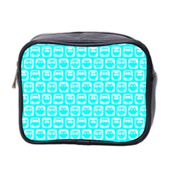 Aqua Turquoise And White Owl Pattern Mini Toiletries Bag (two Sides) by GardenOfOphir