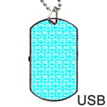 Aqua Turquoise And White Owl Pattern Dog Tag USB Flash (One Side) Front