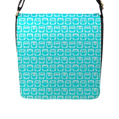 Aqua Turquoise And White Owl Pattern Flap Closure Messenger Bag (l) by GardenOfOphir