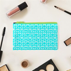 Aqua Turquoise And White Owl Pattern Cosmetic Bag (xs) by GardenOfOphir